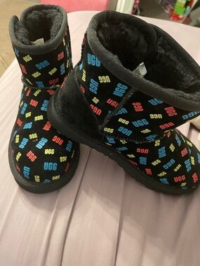 UGG Black Multicolor Logo Short Boots